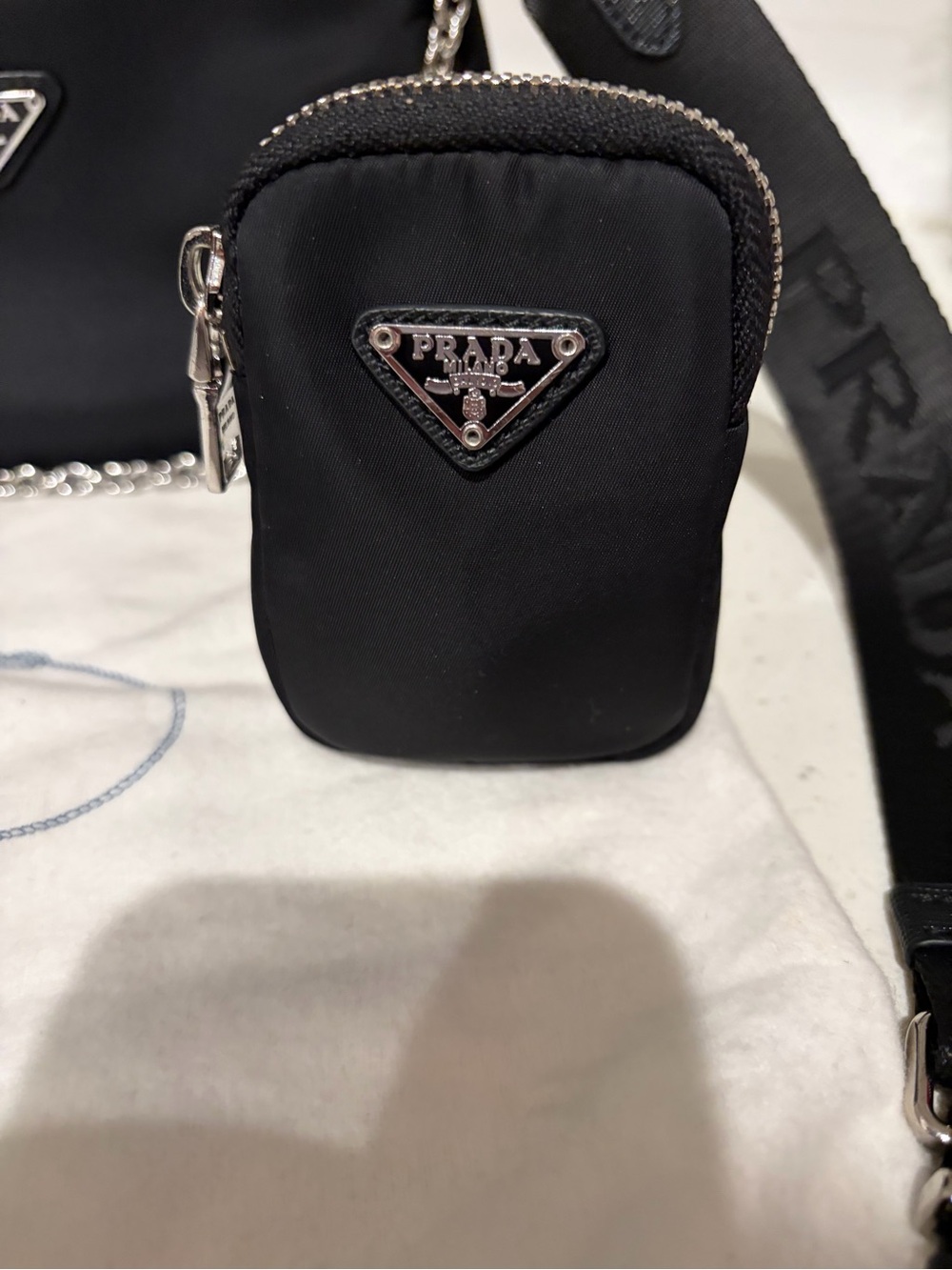 Prada Black Nylon Shoulder Bag with Silver Chain & Detachable Strap - Picture 3 of 9